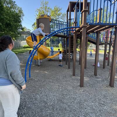 The other teacher at her post making sure everyone's safe!