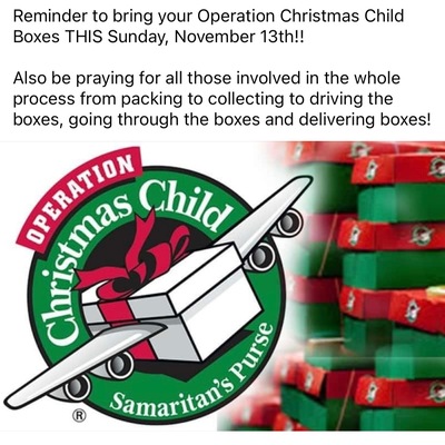 Operation Christmas Child Shoebox Dropoff Site for the area