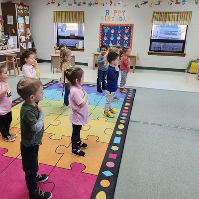 Our daily pledge and flag song time!